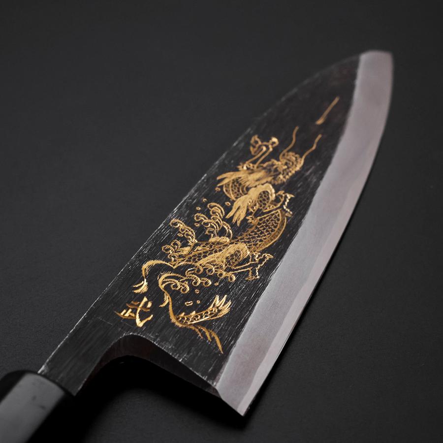 Deba Blue Steel #2 Kurouchi Chokin Dragon Buffalo Ebony Handle 150mm