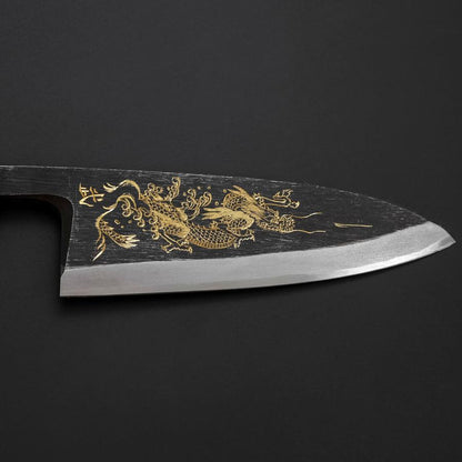 Deba Blue Steel #2 Kurouchi Chokin Dragon Buffalo Ebony Handle 150mm
