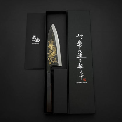 Deba Blue Steel #2 Kurouchi Chokin Dragon Buffalo Ebony Handle 150mm