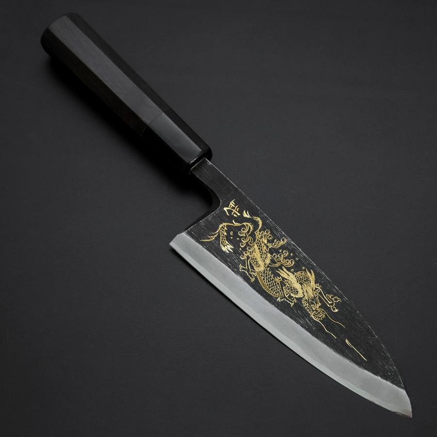 Deba Blue Steel #2 Kurouchi Chokin Dragon Buffalo Ebony Handle 150mm