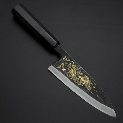 Deba Blue Steel #2 Kurouchi Chokin Dragon Buffalo Ebony Handle 150mm
