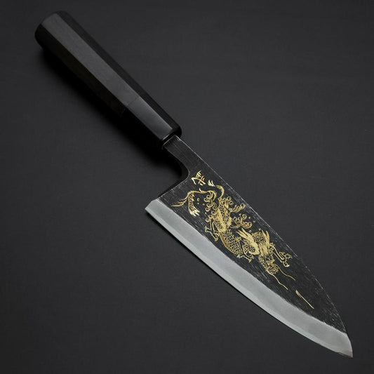 Deba Blue Steel #2 Kurouchi Chokin Dragon Buffalo Ebony Handle 150mm