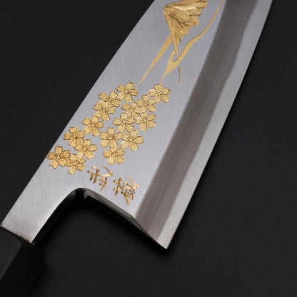 Deba White Steel #2 Kasumi Chokin Gold Sakura-Fuji Buffalo Ebony Handle 150mm