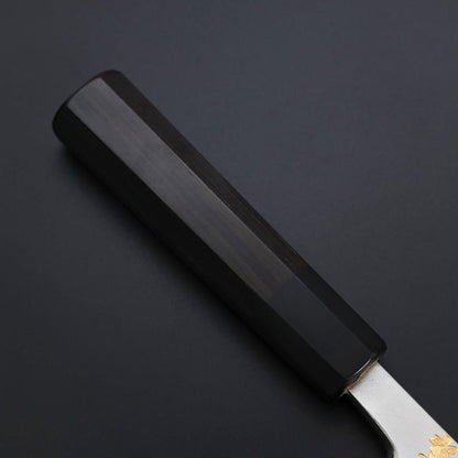 Deba White Steel #2 Kasumi Chokin Gold Sakura-Fuji Buffalo Ebony Handle 150mm