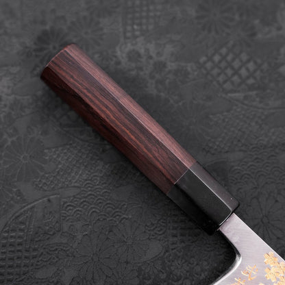 Deba White Steel #2 Kasumi Chokin Gold Sakura-Fuji Buffalo Ebony Handle 165mm