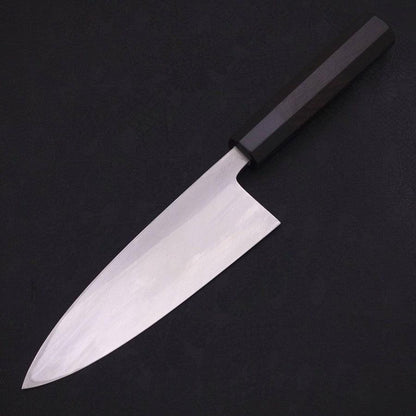 Deba White Steel #2 Kasumi Chokin Gold Sakura-Fuji Buffalo Ebony Handle 180mm