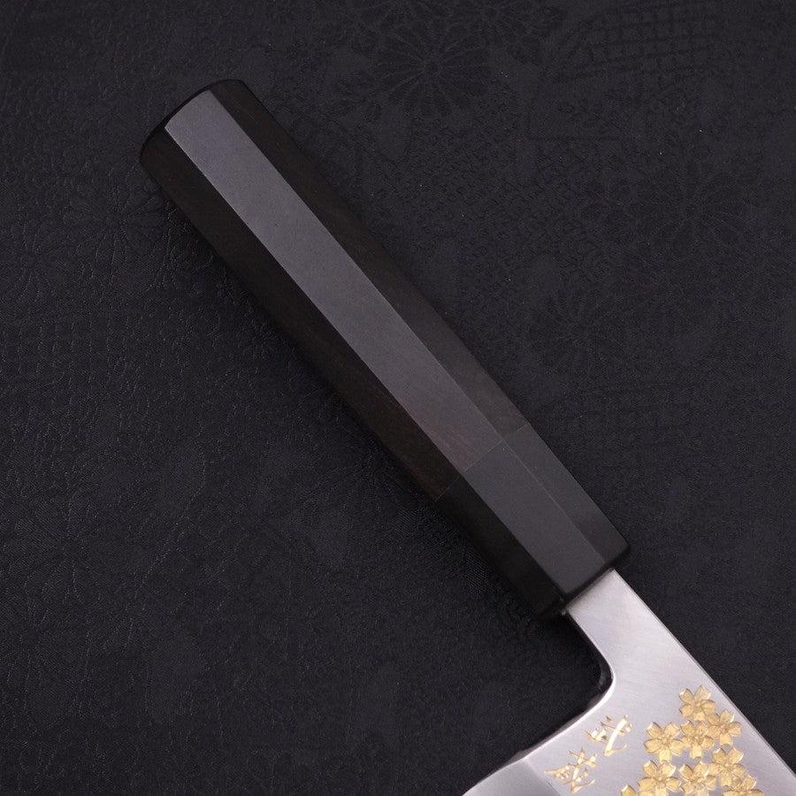 Deba White Steel #2 Kasumi Chokin Gold Sakura-Fuji Buffalo Ebony Handle 180mm