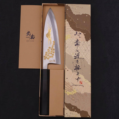 Deba White Steel #2 Kasumi Chokin Gold Sakura-Fuji Buffalo Ebony Handle 180mm