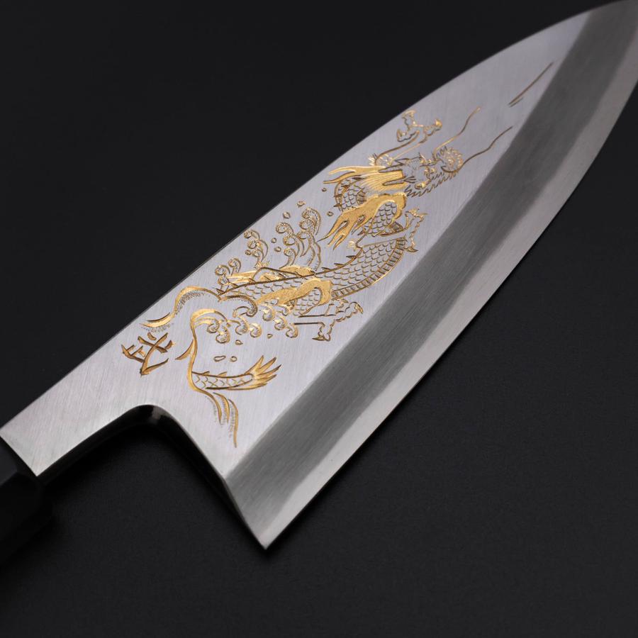 Deba White Steel #2 Kasumi Chokin Silver Dragon Buffalo Ebony Handle 150mm