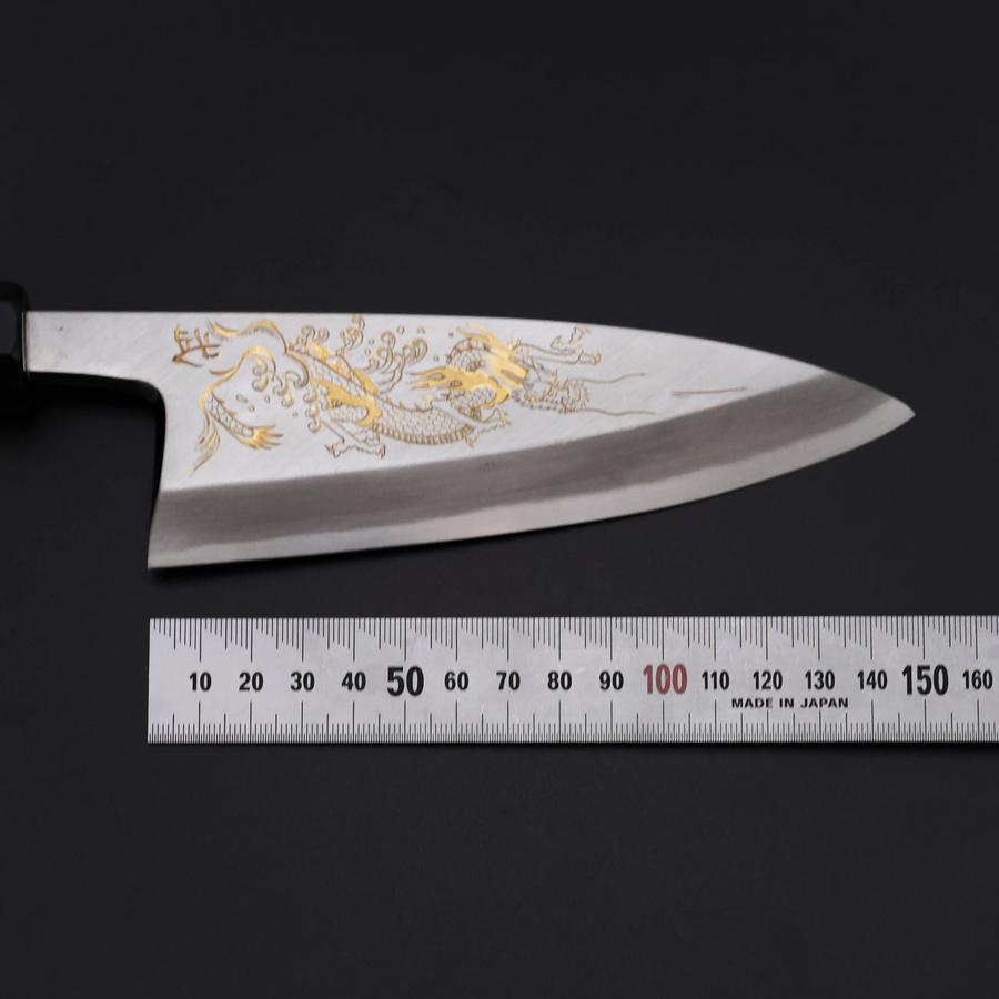 Deba White Steel #2 Kasumi Chokin Silver Dragon Buffalo Ebony Handle 150mm