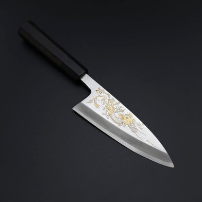 Deba White Steel #2 Kasumi Chokin Silver Dragon Buffalo Ebony Handle 150mm