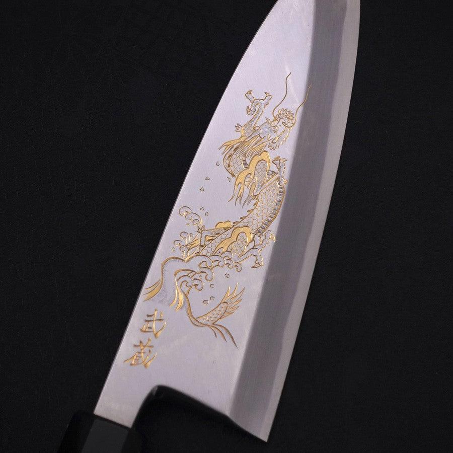 Deba White Steel #2 Kasumi Chokin Silver Dragon Buffalo Ebony Handle 170mm