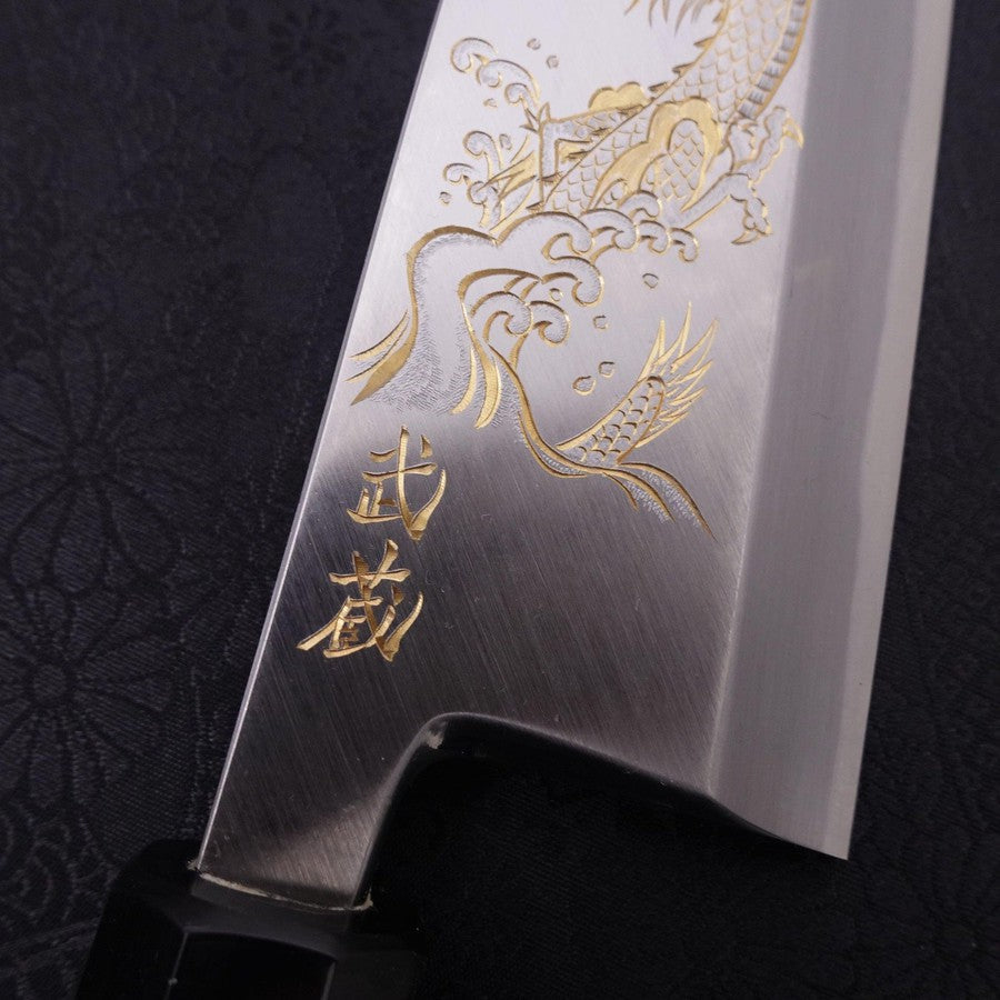 Deba White Steel #2 Kasumi Chokin Silver Dragon Buffalo Ebony Handle 170mm