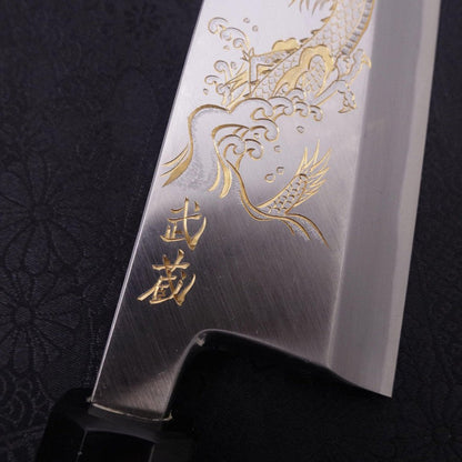 Deba White Steel #2 Kasumi Chokin Silver Dragon Buffalo Ebony Handle 170mm