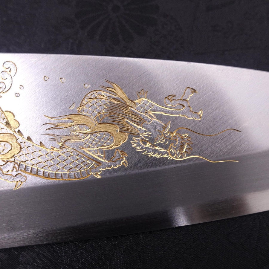 Deba White Steel #2 Kasumi Chokin Silver Dragon Buffalo Ebony Handle 170mm