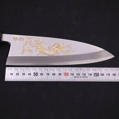 Deba White Steel #2 Kasumi Chokin Silver Dragon Buffalo Ebony Handle 170mm