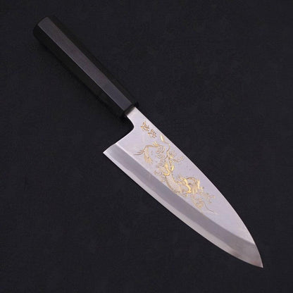 Deba White Steel #2 Kasumi Chokin Silver Dragon Buffalo Ebony Handle 170mm