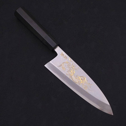 Deba White Steel #2 Kasumi Chokin Silver Dragon Buffalo Ebony Handle 170mm