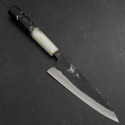 Funayuki Blue Steel #2 Kurouchi Ocean Black White Gold Handle 165mm