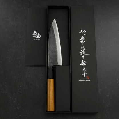 Funayuki Sabaki Blue Steel #2 Kurouchi Buffalo Teak Handle 165mm