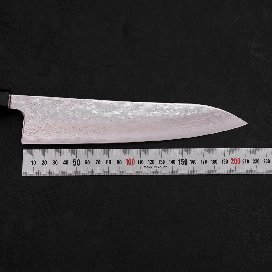 Gyuto AUS-10 Mirror Tsuchime Damascus Buffalo Teak Handle 210mm