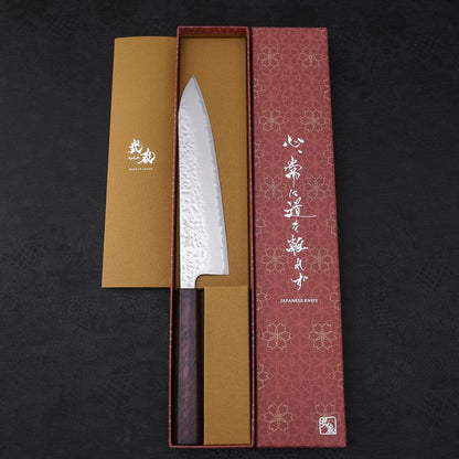 Gyuto AUS-10 Mirror Tsuchime Damascus Purple Urushi Handle 210mm