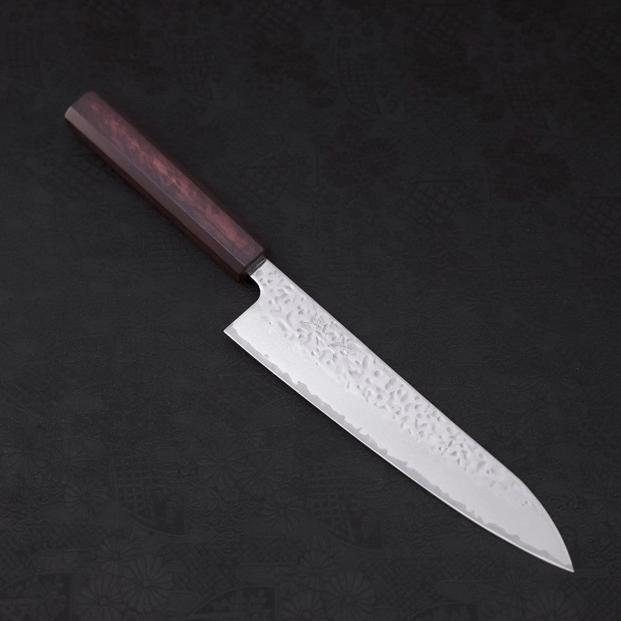 Gyuto AUS-10 Mirror Tsuchime Damascus Purple Urushi Handle 210mm