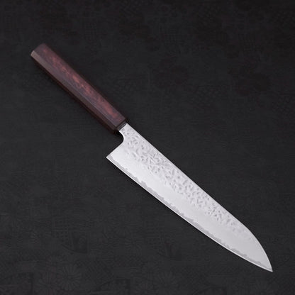 Gyuto AUS-10 Mirror Tsuchime Damascus Purple Urushi Handle 210mm