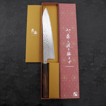 Gyuto AUS-10 Mirror Tsuchime Damascus Sumi Urushi Handle 240mm