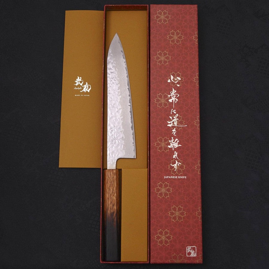 Gyuto AUS-10 Mirror Tsuchime Damascus Yaki Urushi Handle 210mm