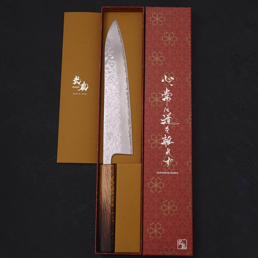 Gyuto AUS-10 Mirror Tsuchime Damascus Yaki-Urushi Handle 240mm