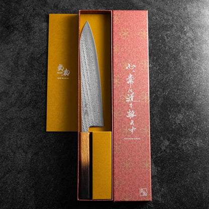 Gyuto AUS-10 Nawame Damascus Yaki Urushi Handle 240mm (9.4”)-[Musashi]-[Japanese-Kitchen-Knives]