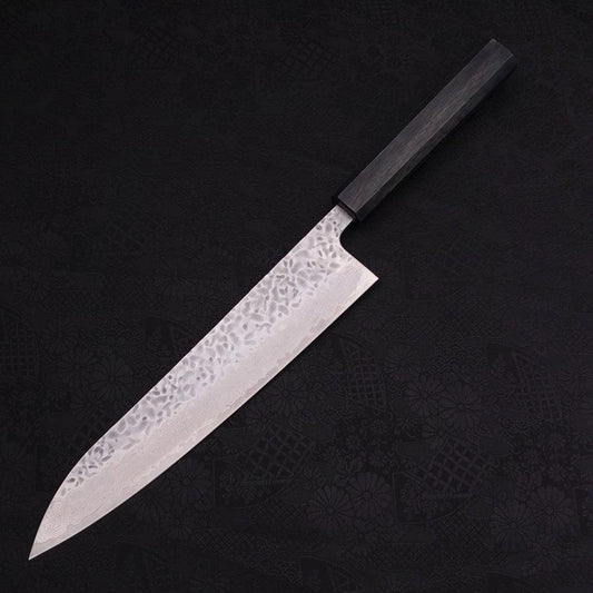 Gyuto AUS-10 Tsuchime Damascus Dark-Blue Urushi Handle 240mm