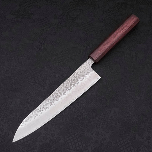Gyuto AUS-10 Tsuchime Damascus Purple Urushi Handle 210mm