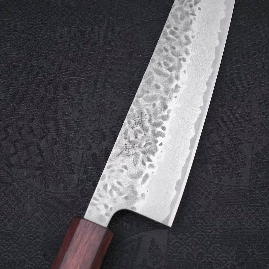 Gyuto AUS-10 Tsuchime Damascus Purple Urushi Handle 210mm