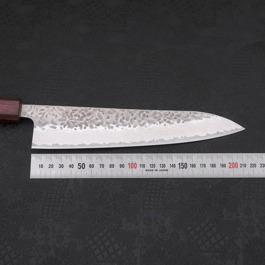 Gyuto AUS-10 Tsuchime Damascus Purple Urushi Handle 210mm