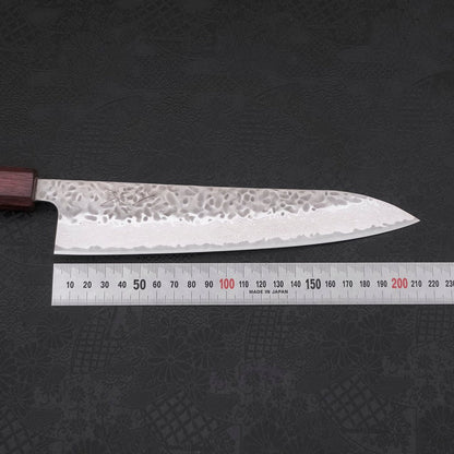 Gyuto AUS-10 Tsuchime Damascus Purple Urushi Handle 210mm