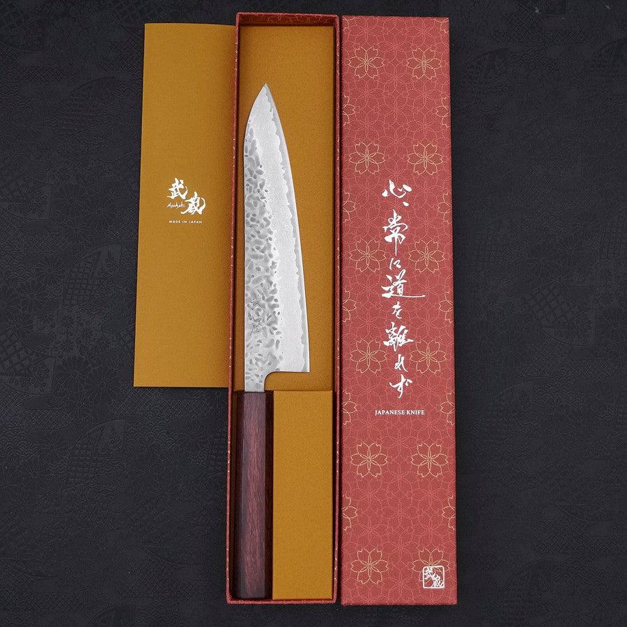 Gyuto AUS-10 Tsuchime Damascus Purple Urushi Handle 210mm