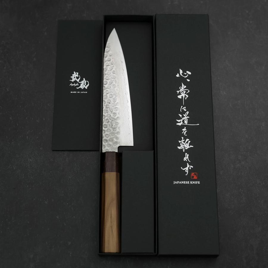 Gyuto AUS-10 Tsuchime Damascus Shitan Walnut Handle 180mm