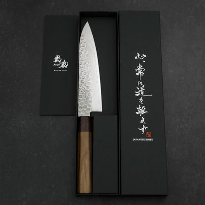 Gyuto AUS-10 Tsuchime Damascus Shitan Walnut Handle 180mm
