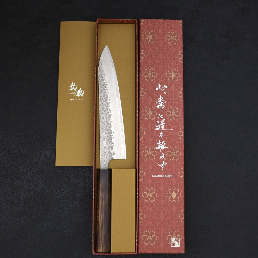 Gyuto AUS-10 Tsuchime Damascus Sumi Urushi Handle 210mm