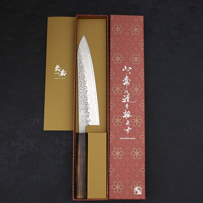 Gyuto AUS-10 Tsuchime Damascus Sumi Urushi Handle 210mm