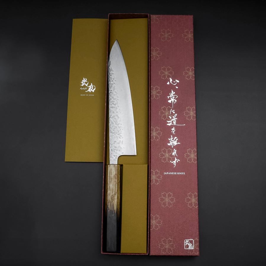 Gyuto AUS-10 Tsuchime Damascus Yaki Urushi Handle 210mm