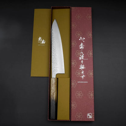 Gyuto AUS-10 Tsuchime Damascus Yaki Urushi Handle 210mm