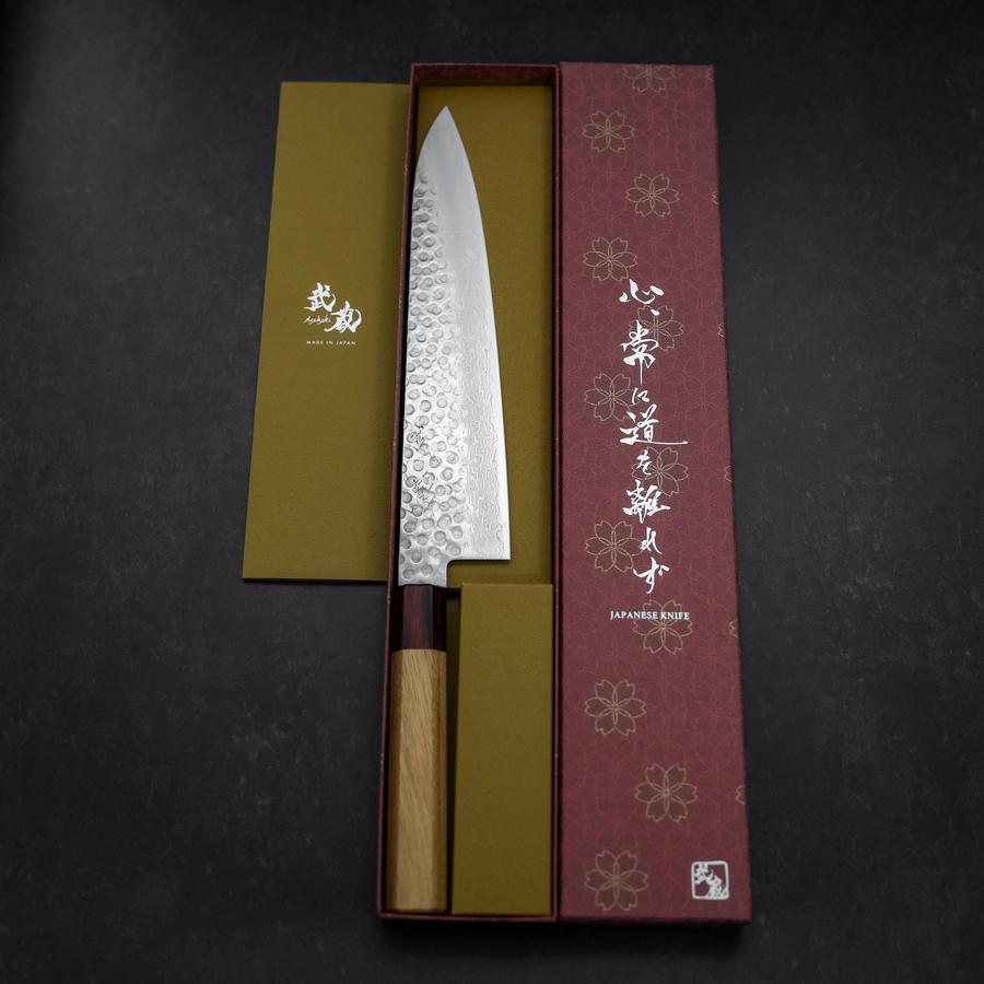 Gyuto AUS-10 Tsuchime Damascus Zelkova Handle 240mm