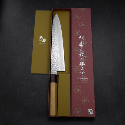 Gyuto AUS-10 Tsuchime Damascus Zelkova Handle 240mm