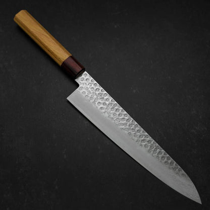 Gyuto AUS-10 Tsuchime Damascus Zelkova Handle 240mm