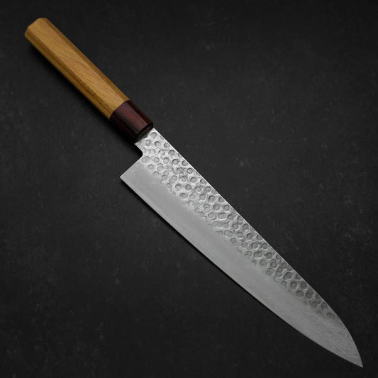 Gyuto AUS-10 Tsuchime Damascus Zelkova Handle 240mm
