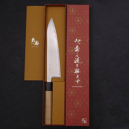 Gyuto AUS-10 Wave Nickel Damascus Buffalo Magnolia Handle 210mm