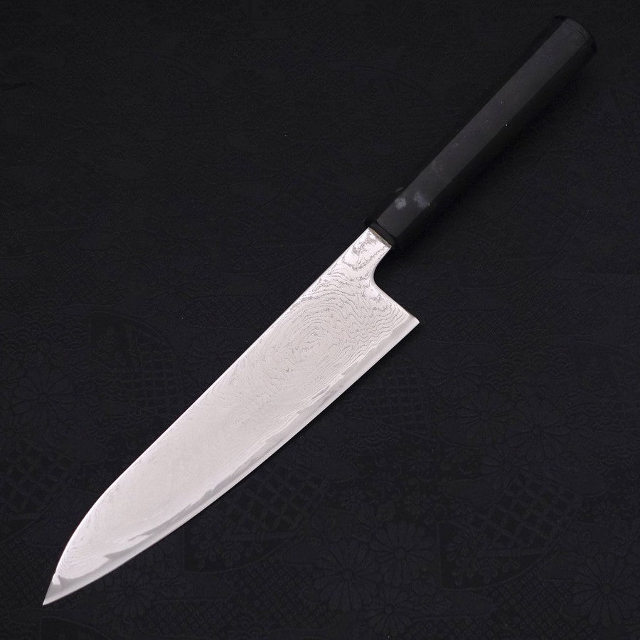 Gyuto AUS-10 Wave Nickel Damascus Ocean Black Handle 180mm